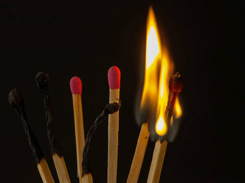 Burnout, ausbrennende Streichhölzer